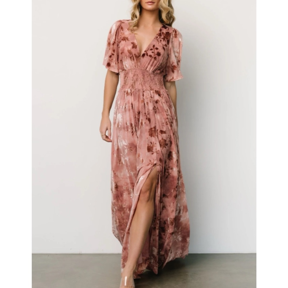 Elegant Pink Floral Maxi Dress Baltic Born Velvet NWOT